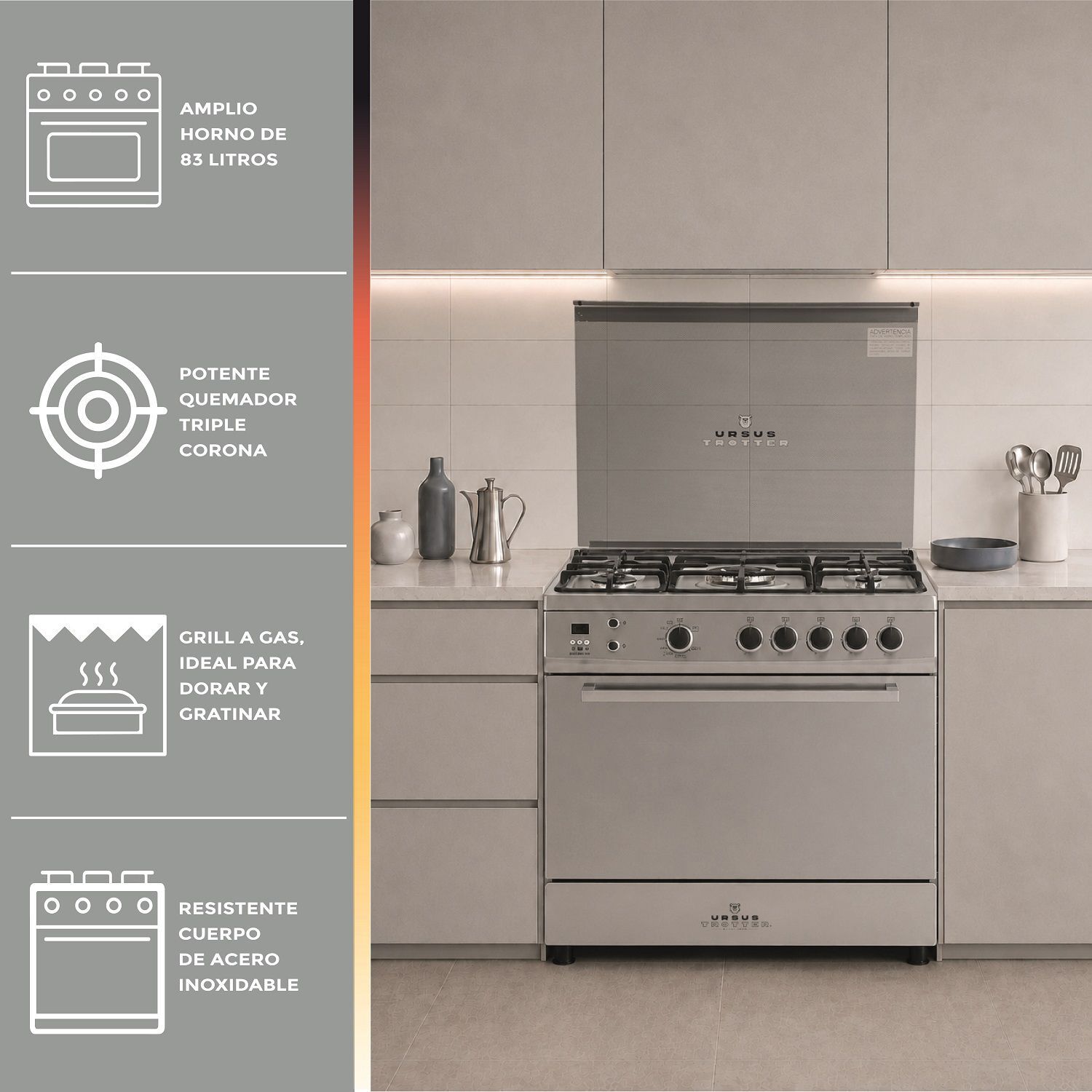 Cocina A Gas Ursus Trotter UT EURO80 PR / 5 Quemadores image number 3.0